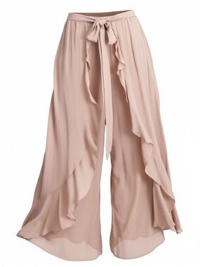 Easel  Tan Wide Leg Crinkle Pants With Wrap Skirt Overlay Womens size Small